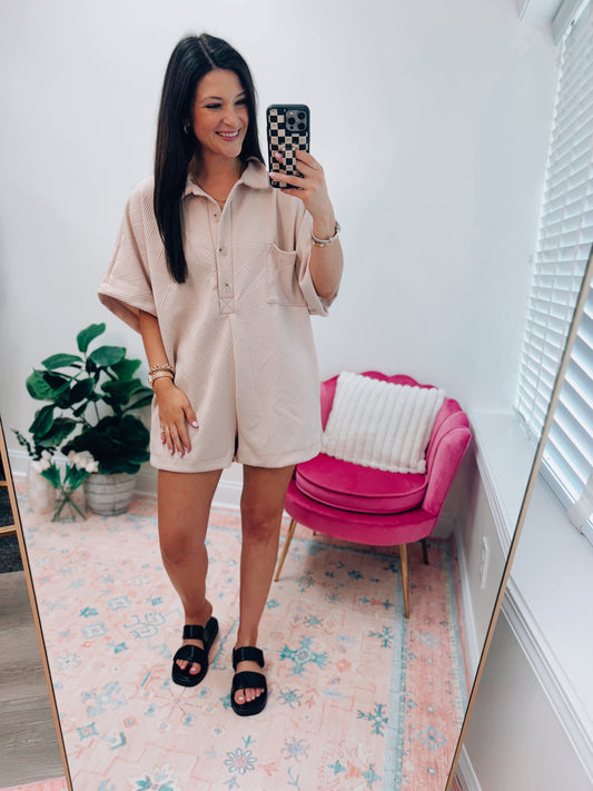 Oversized Textured Button Romper