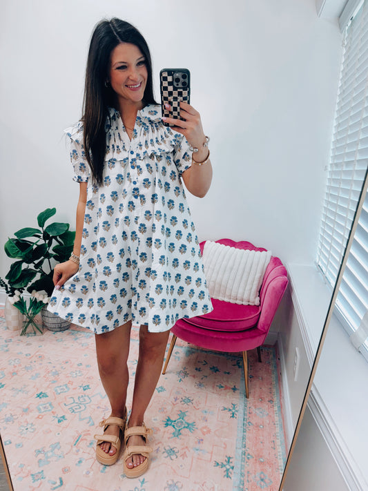CURVY Scalloped Smocked Bouquet Mini Dress