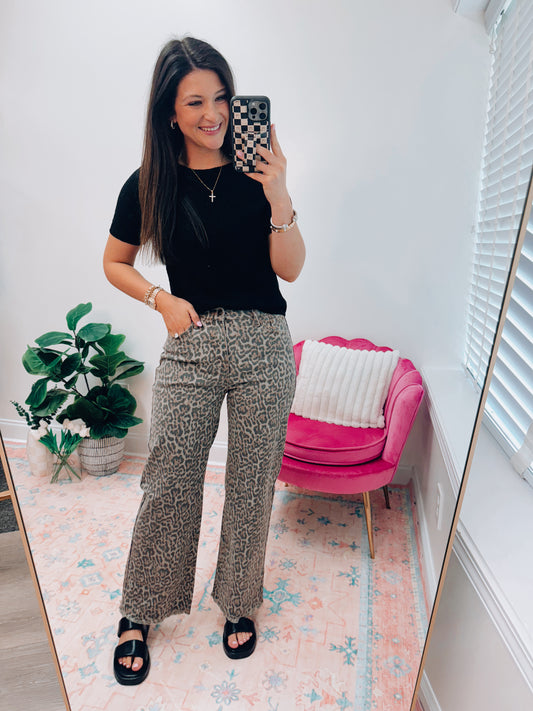 Deanna Leopard Straight Denim