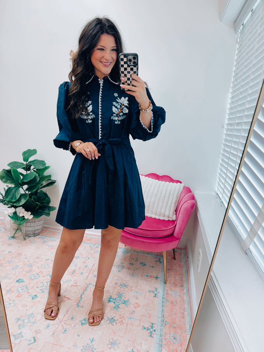 Embroidered Florals Mini Dress