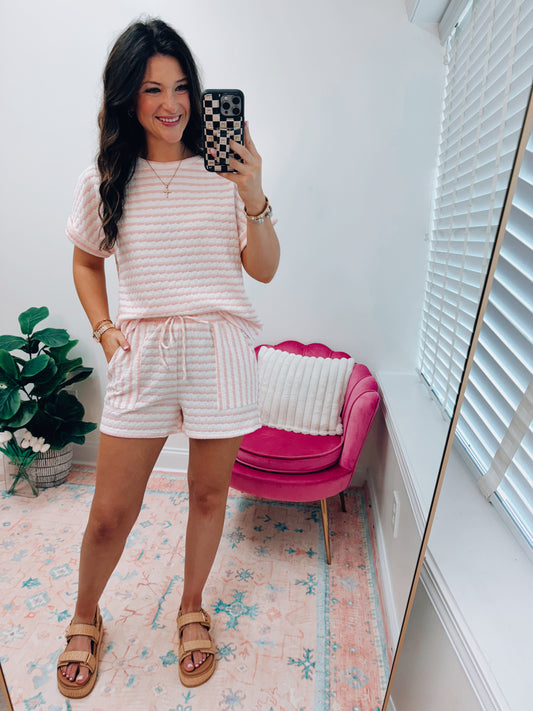 Ava Striped Summer Shorts Set - Pink