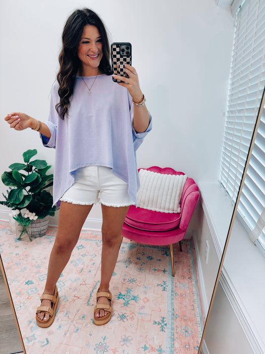 CURVY Mineral Dolman Hi-Low Top - Lavender