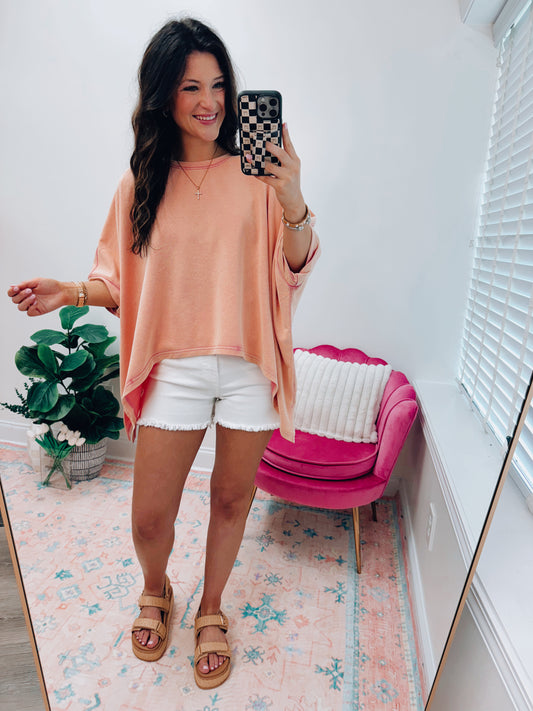 CURVY Mineral Dolman Hi-Low Top - Peach