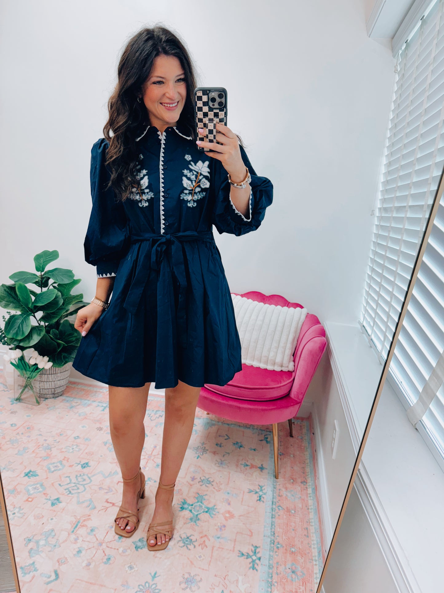Embroidered Florals Mini Dress