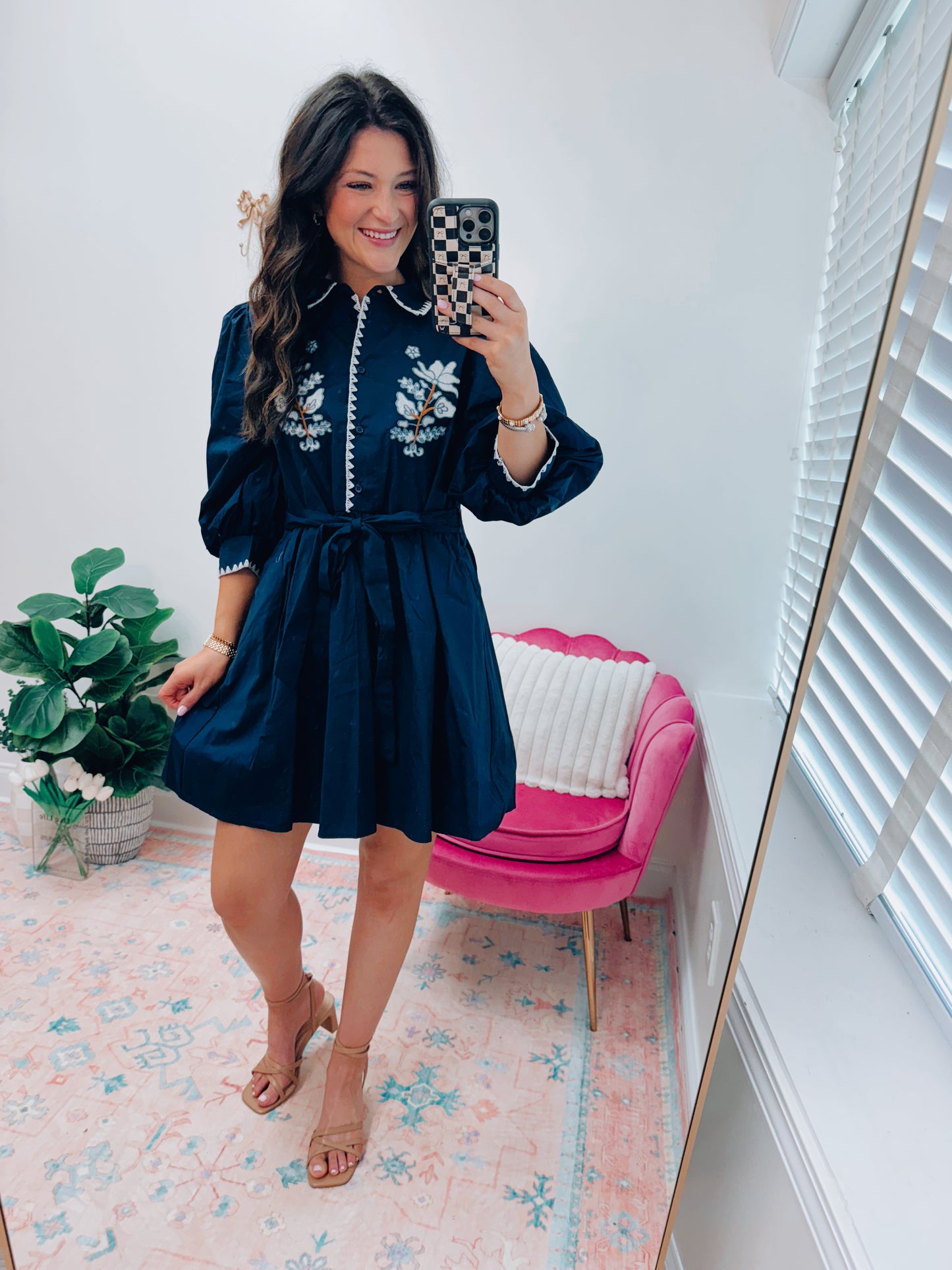 Embroidered Florals Mini Dress