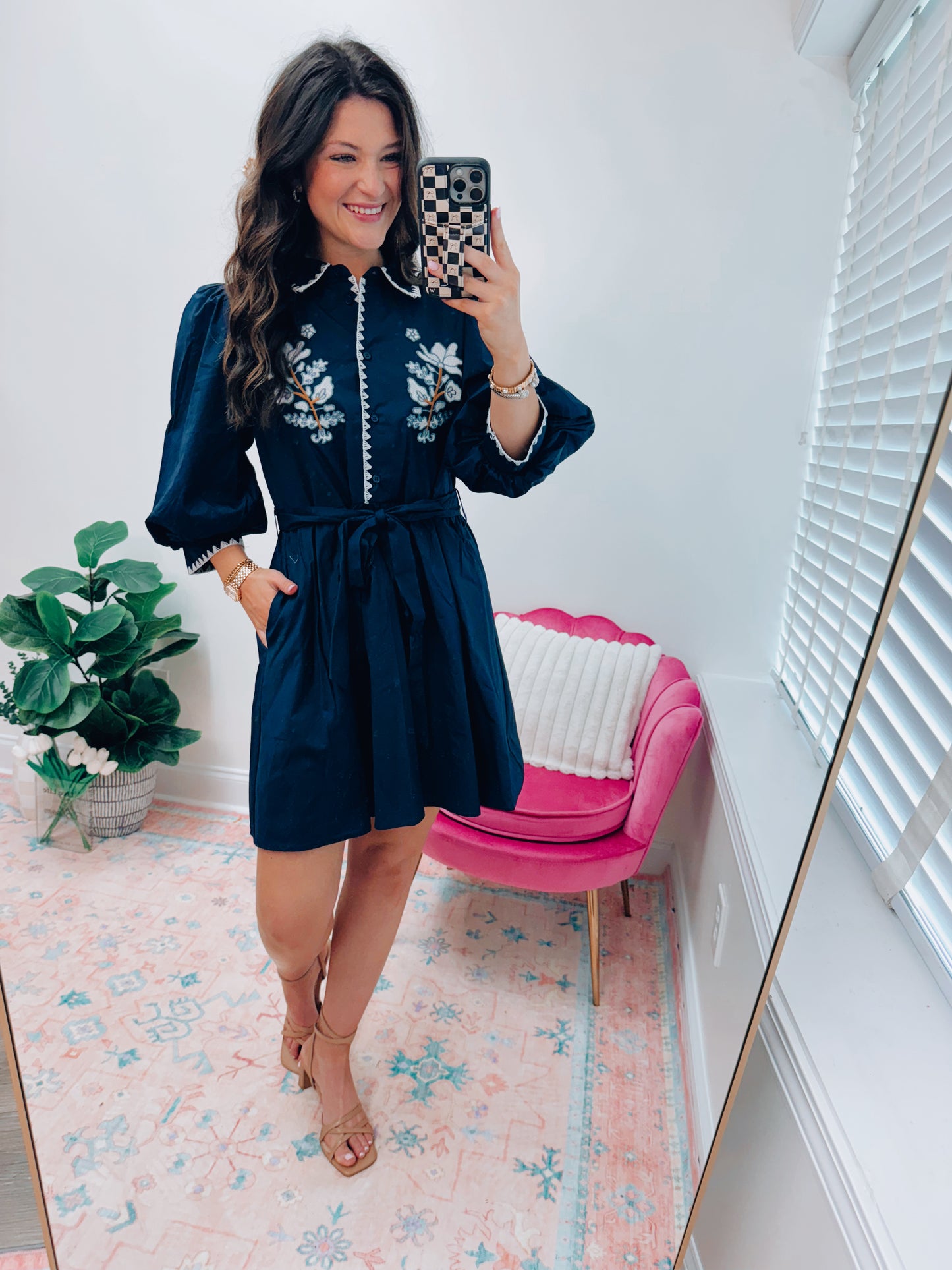 Embroidered Florals Mini Dress