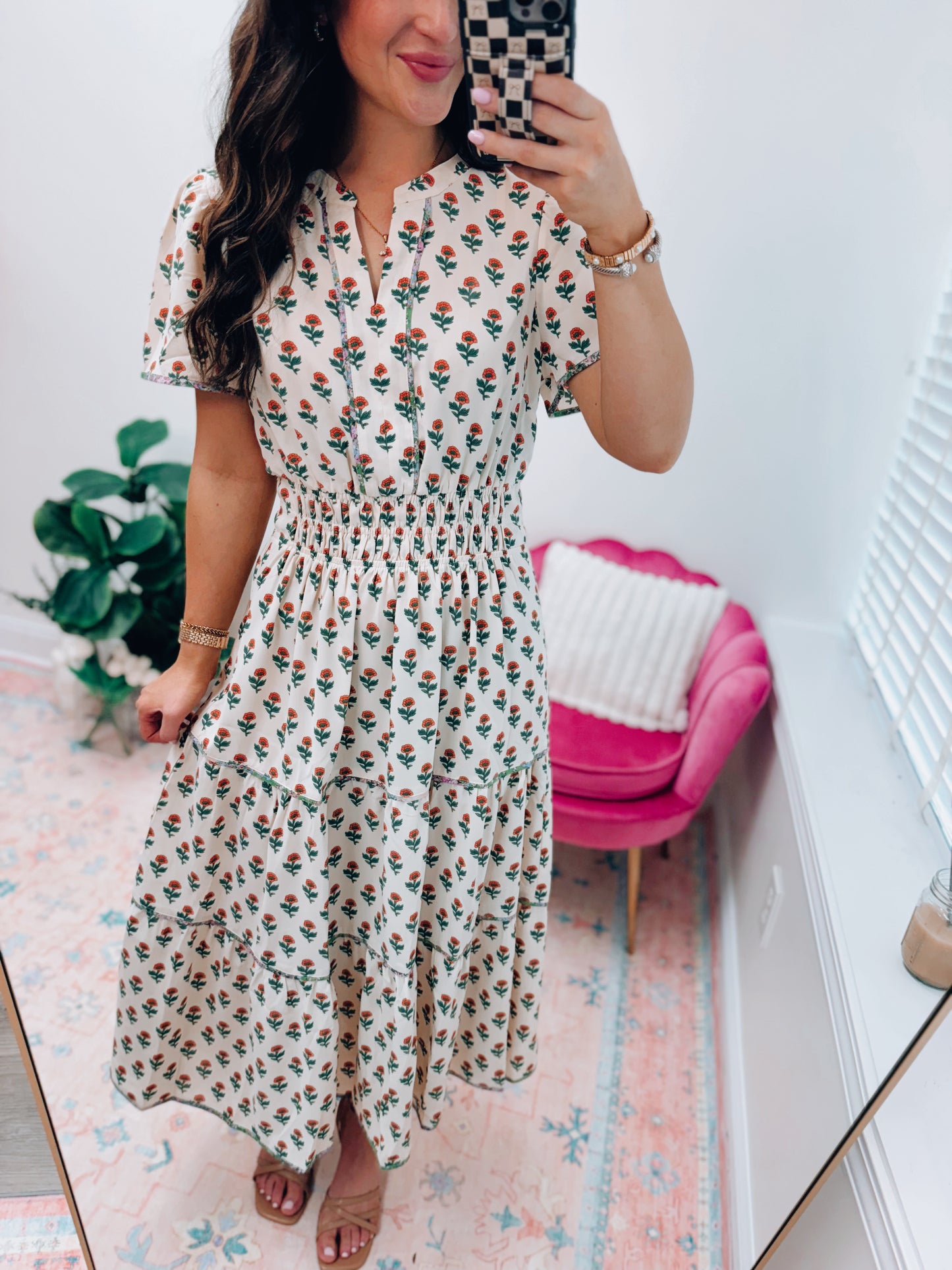 Vintage Floral Smocked Maxi Dress