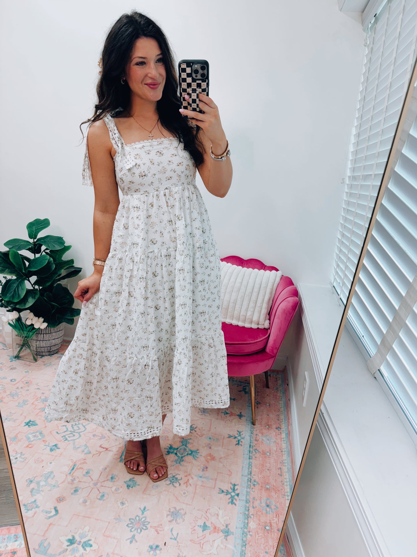 Floral Shoulder Tie Midi Dress