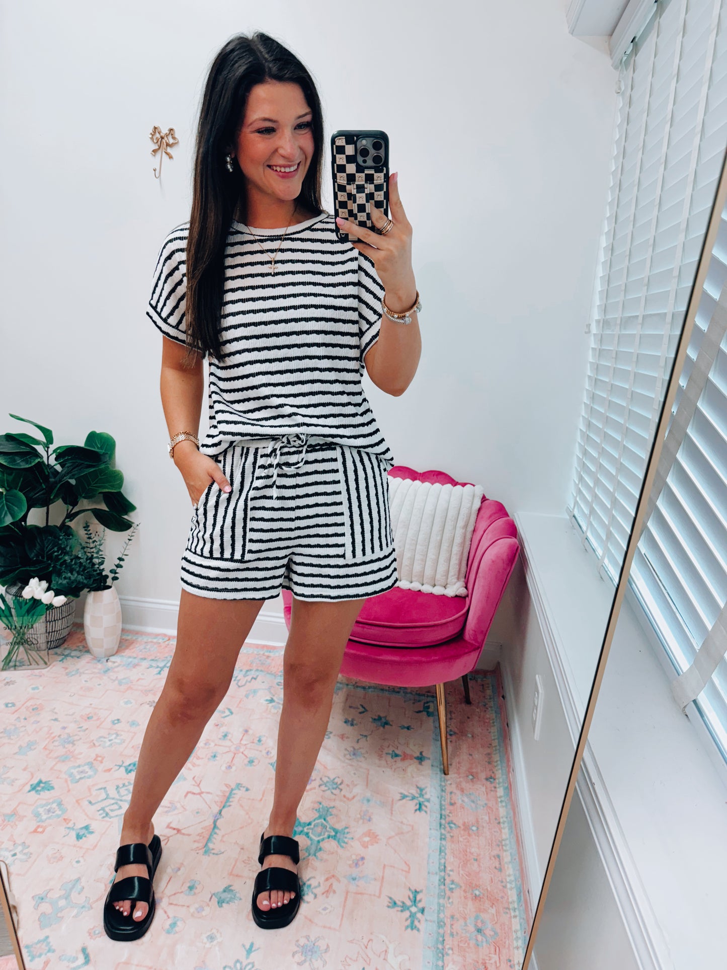 Ava Striped Summer Shorts Set - Black