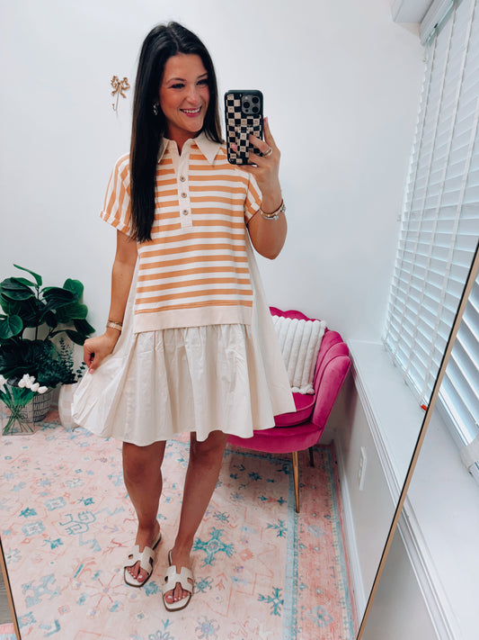 Stripe Patchwork Mix Media Dress