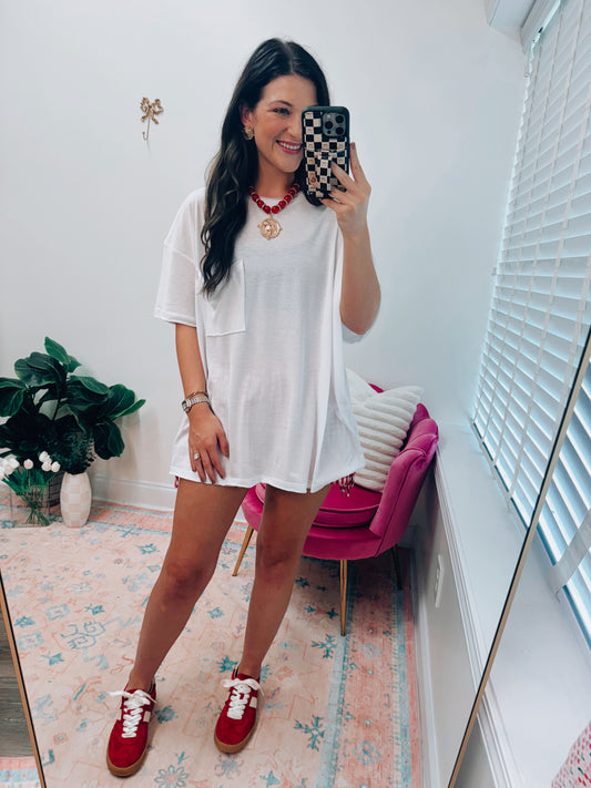 Heather White Oversized Pocket Tee