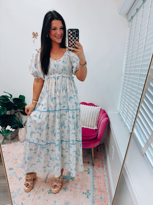 Fruit Smocked Tiered Maxi Dress - Cream