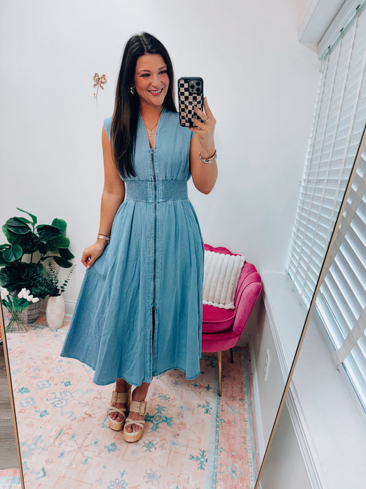 Abbie Denim Half Zip Dress