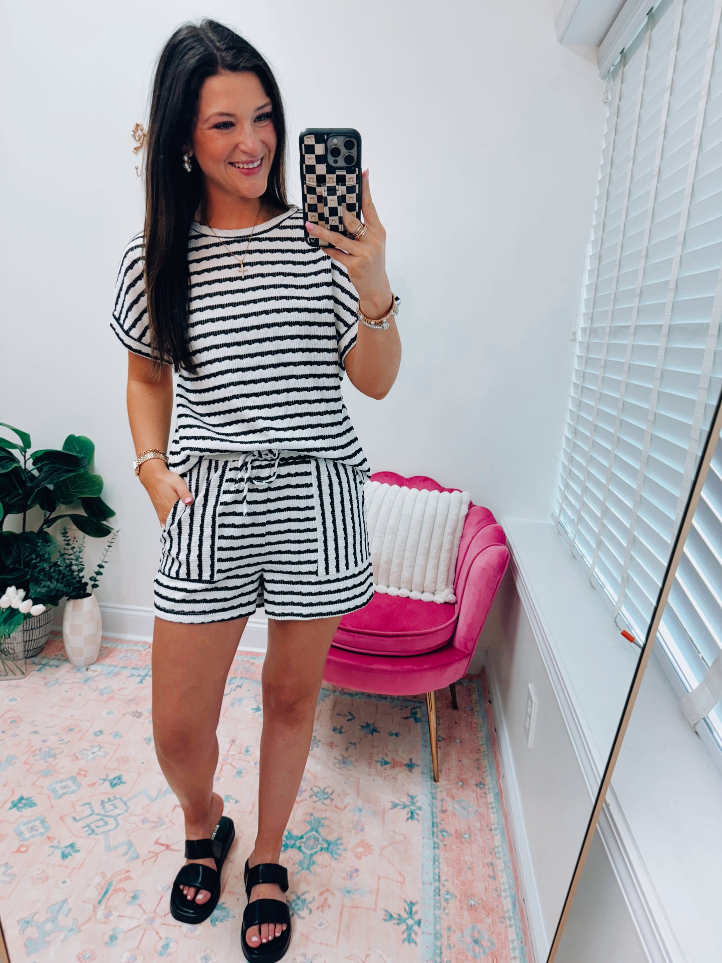 Ava Striped Summer Shorts Set - Black