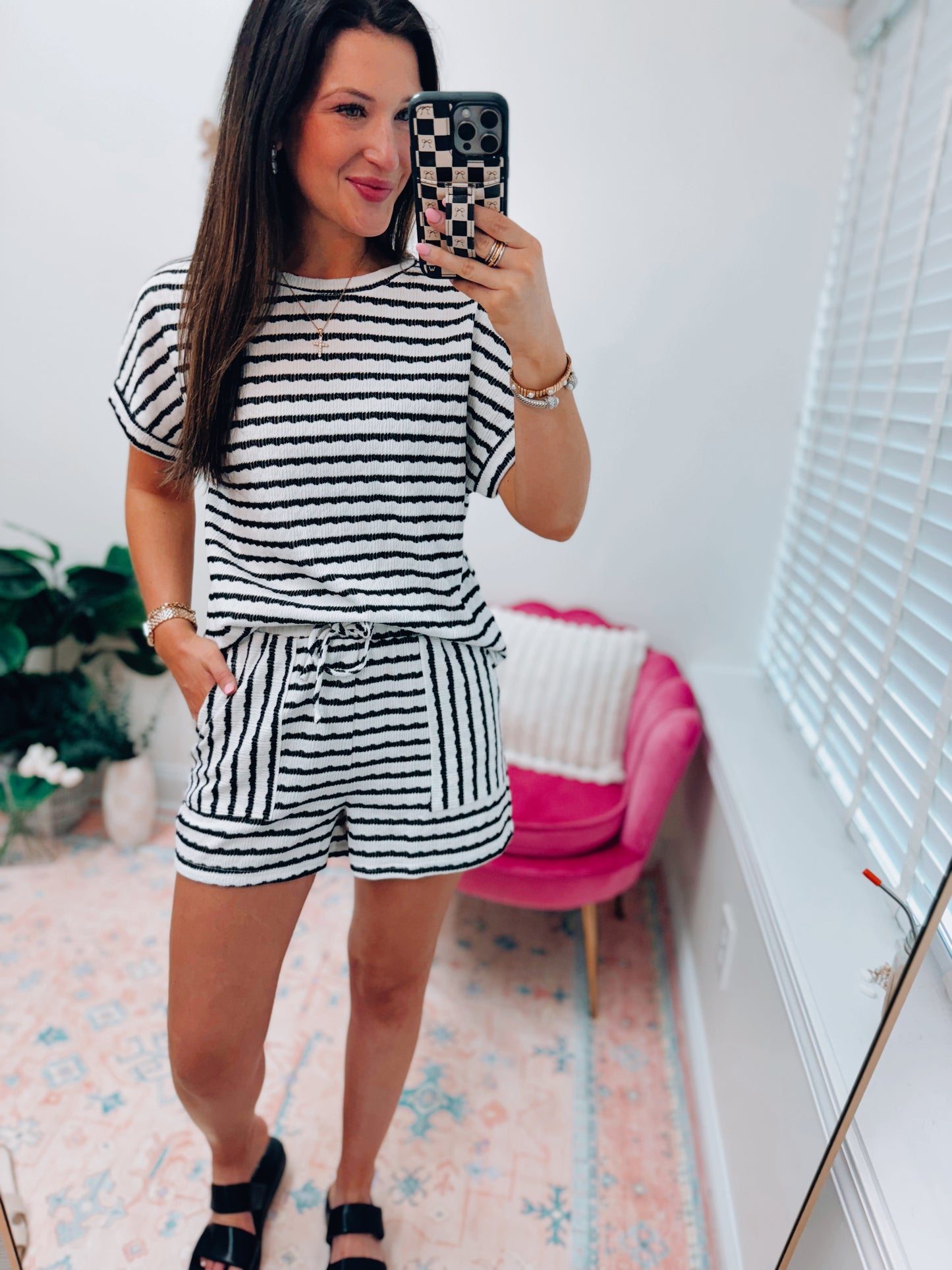 Ava Striped Summer Shorts Set - Black