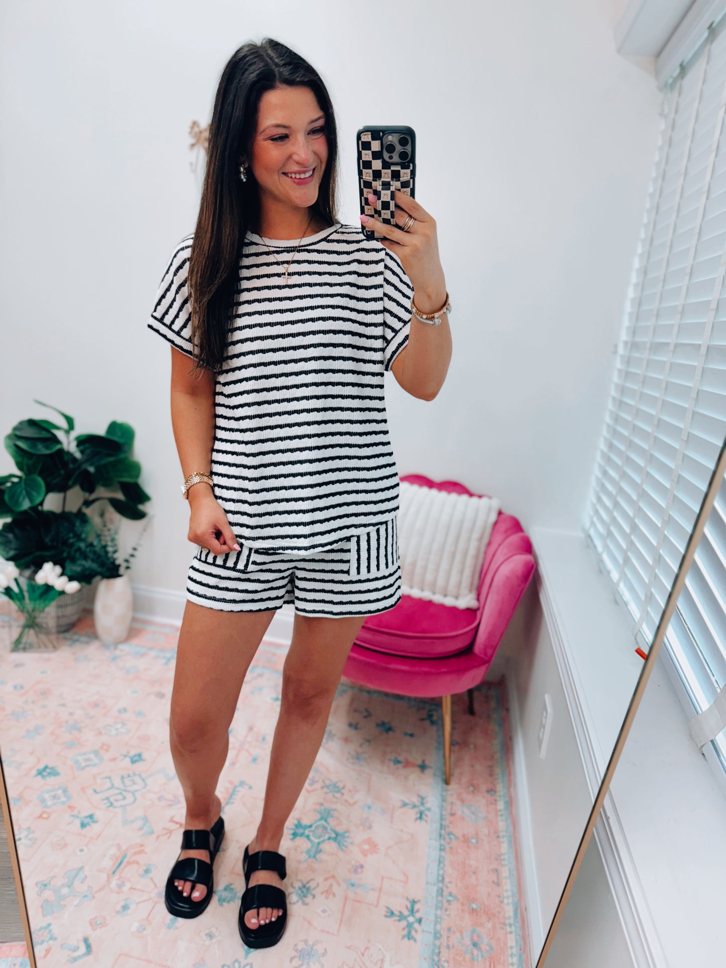 Ava Striped Summer Shorts Set - Black