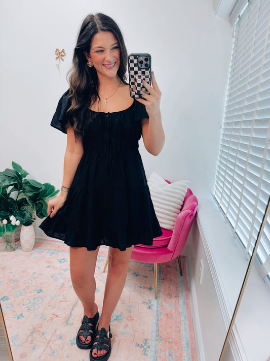 Mayci Bow Tie Mini Dress - Black