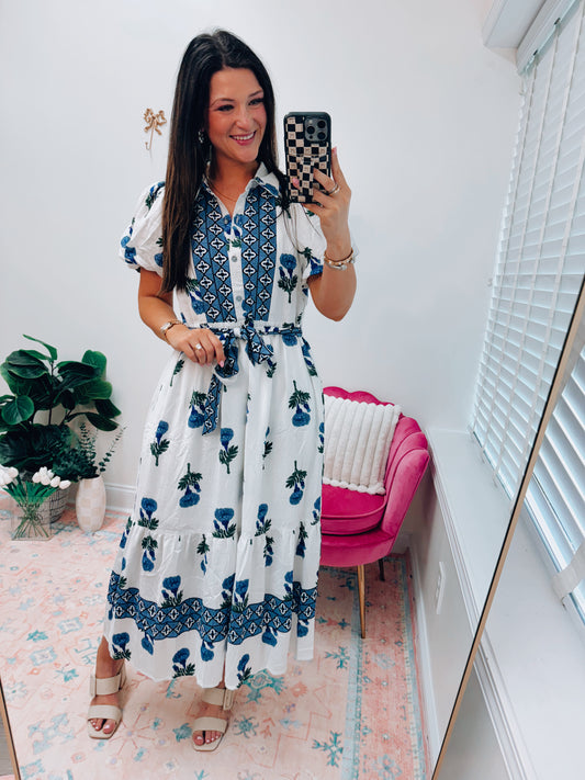 Makayla Bloom Puff Sleeve Midi Dress