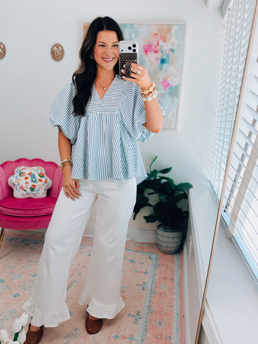 Tavi Striped Smocked Top - Blue