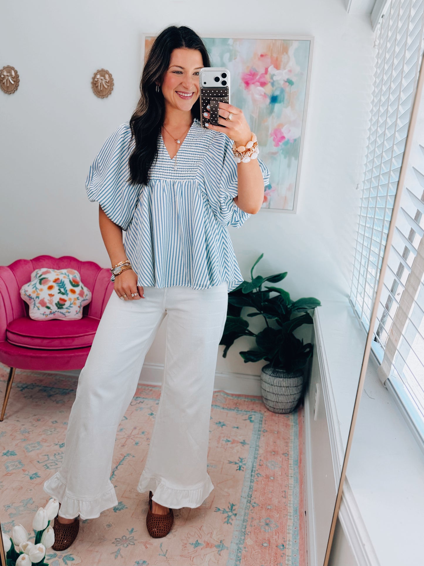 Tavi Striped Smocked Top - Blue