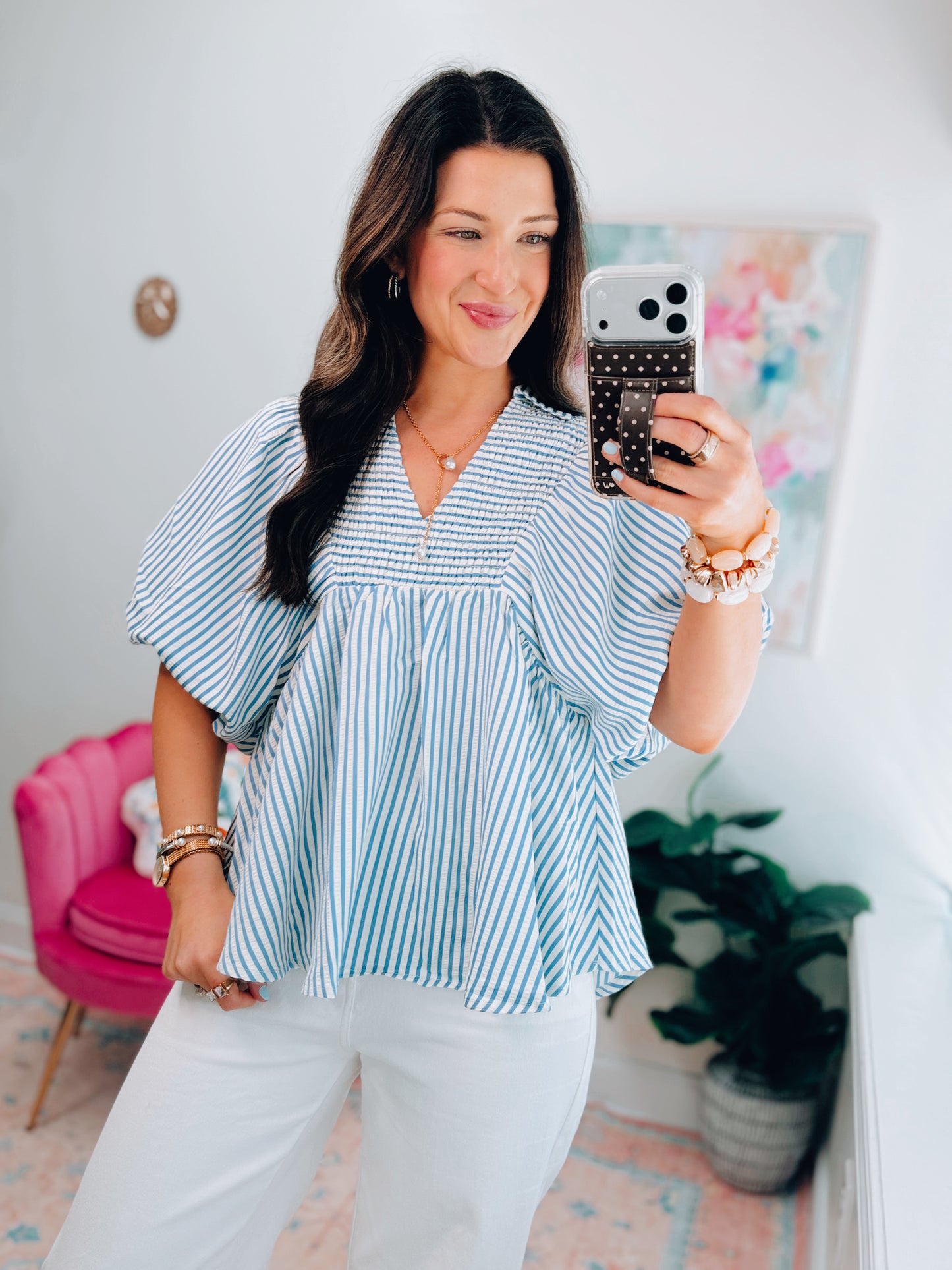 Tavi Striped Smocked Top - Blue