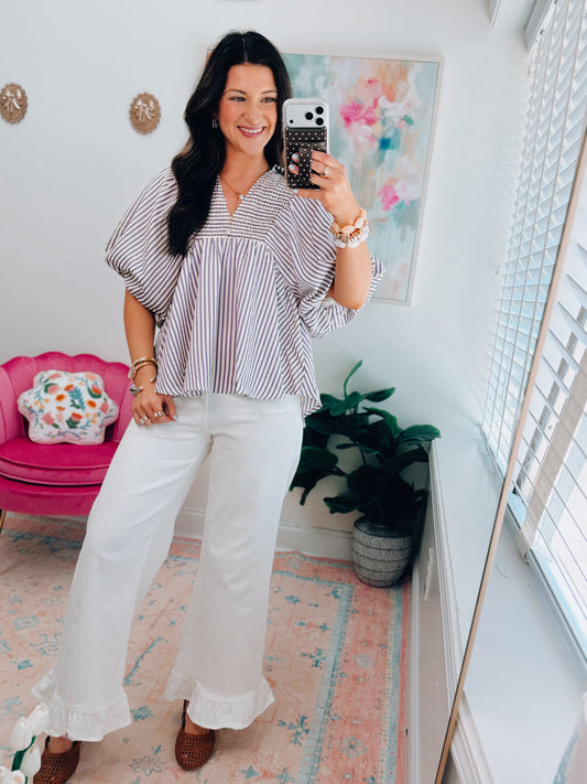 Tavi Striped Smocked Top - Lavender