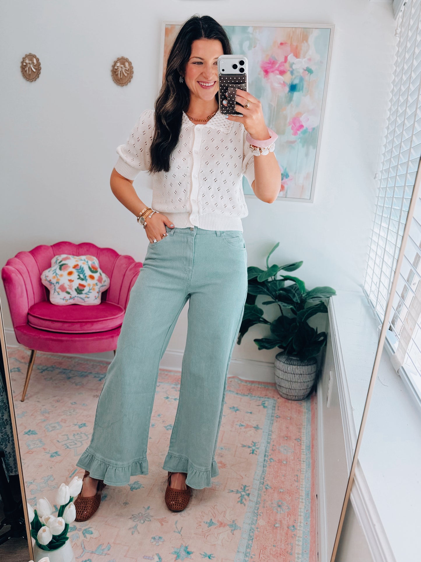 Briar Ruffle Bottom Denim - Seafoam