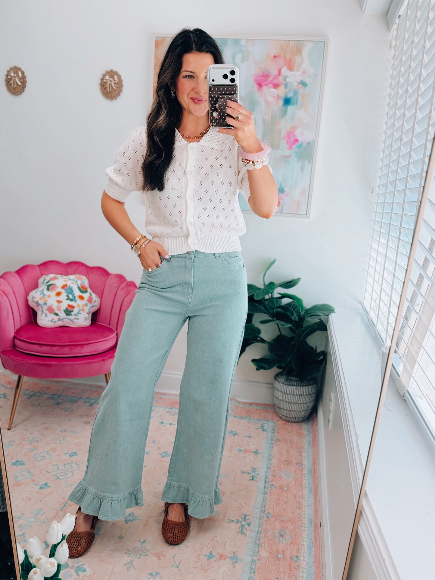 Briar Ruffle Bottom Denim - Seafoam