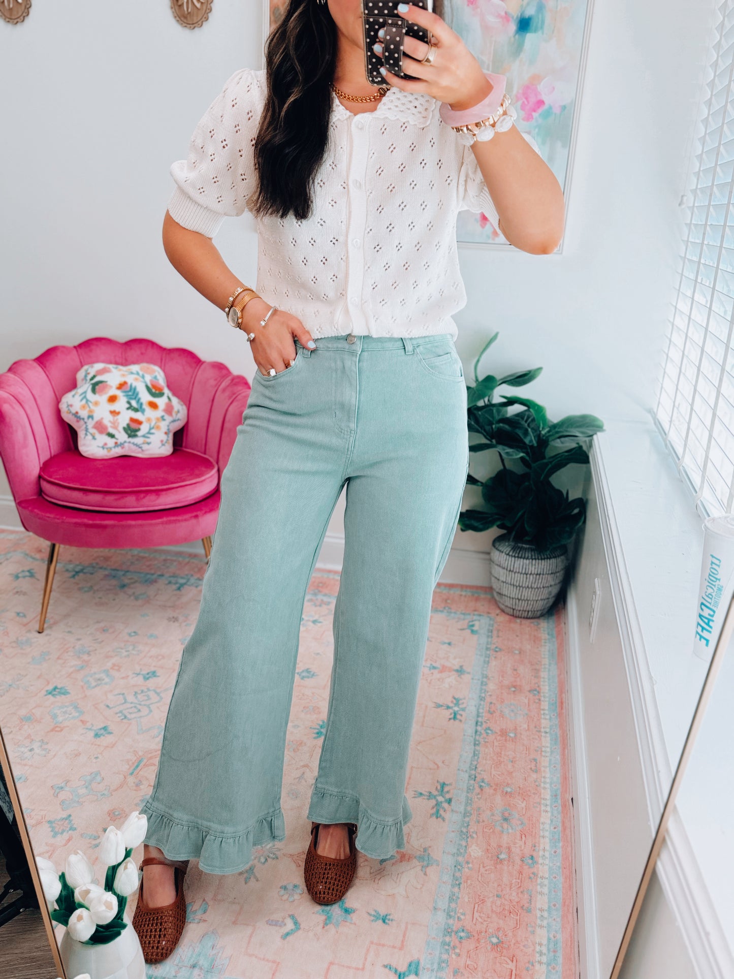 Briar Ruffle Bottom Denim - Seafoam