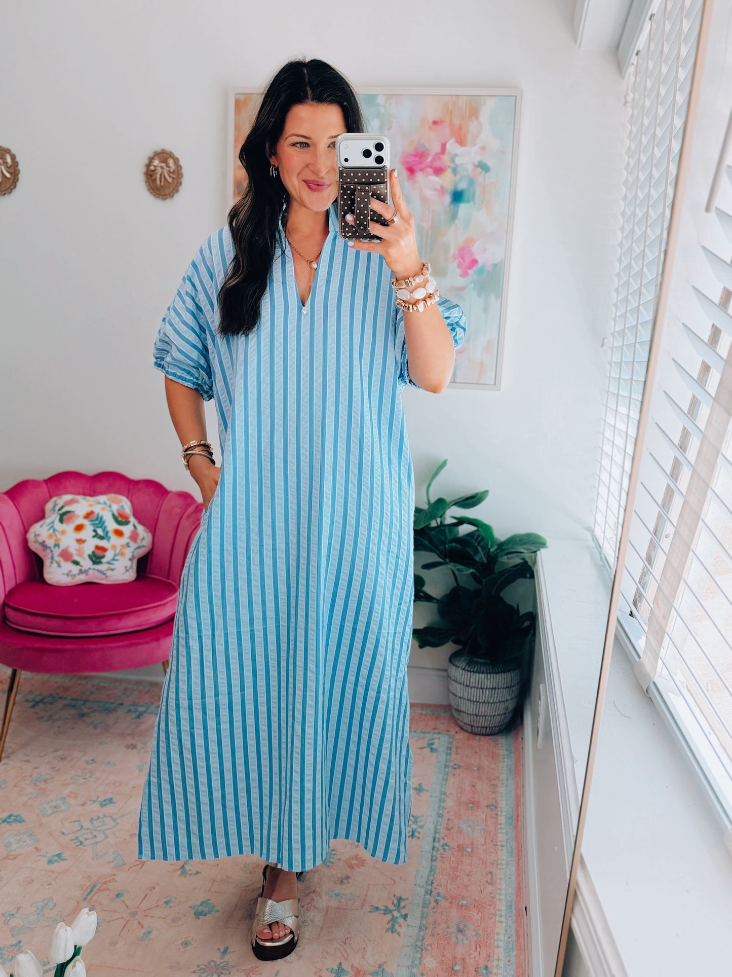 CURVY Sofia Blue Striped Midi Dress