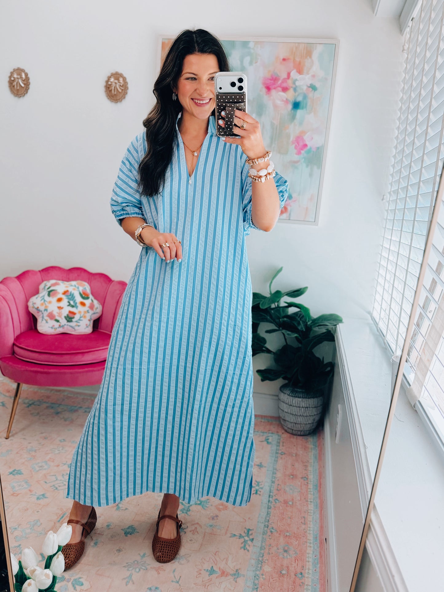 CURVY Sofia Blue Striped Midi Dress