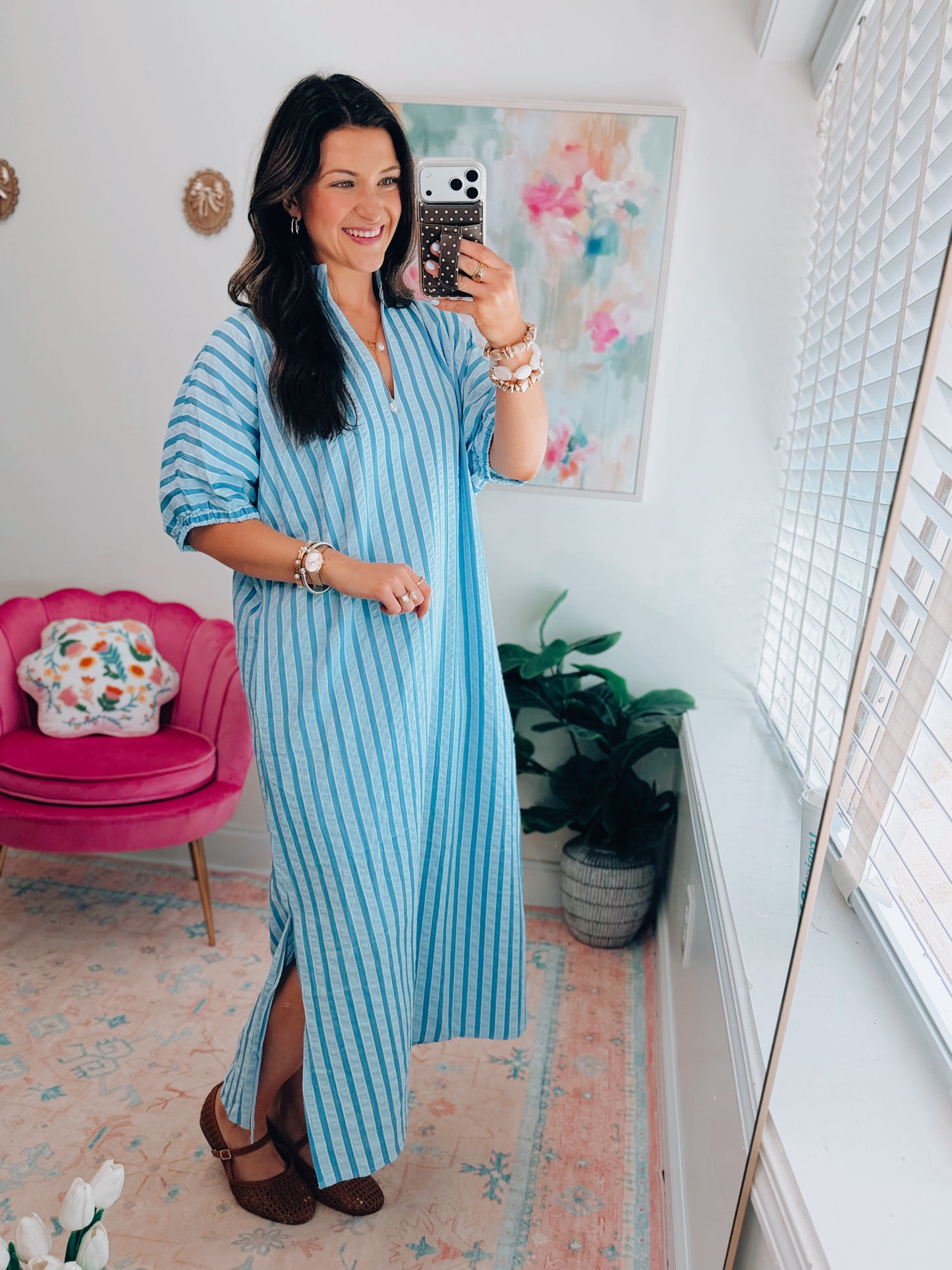 CURVY Sofia Blue Striped Midi Dress