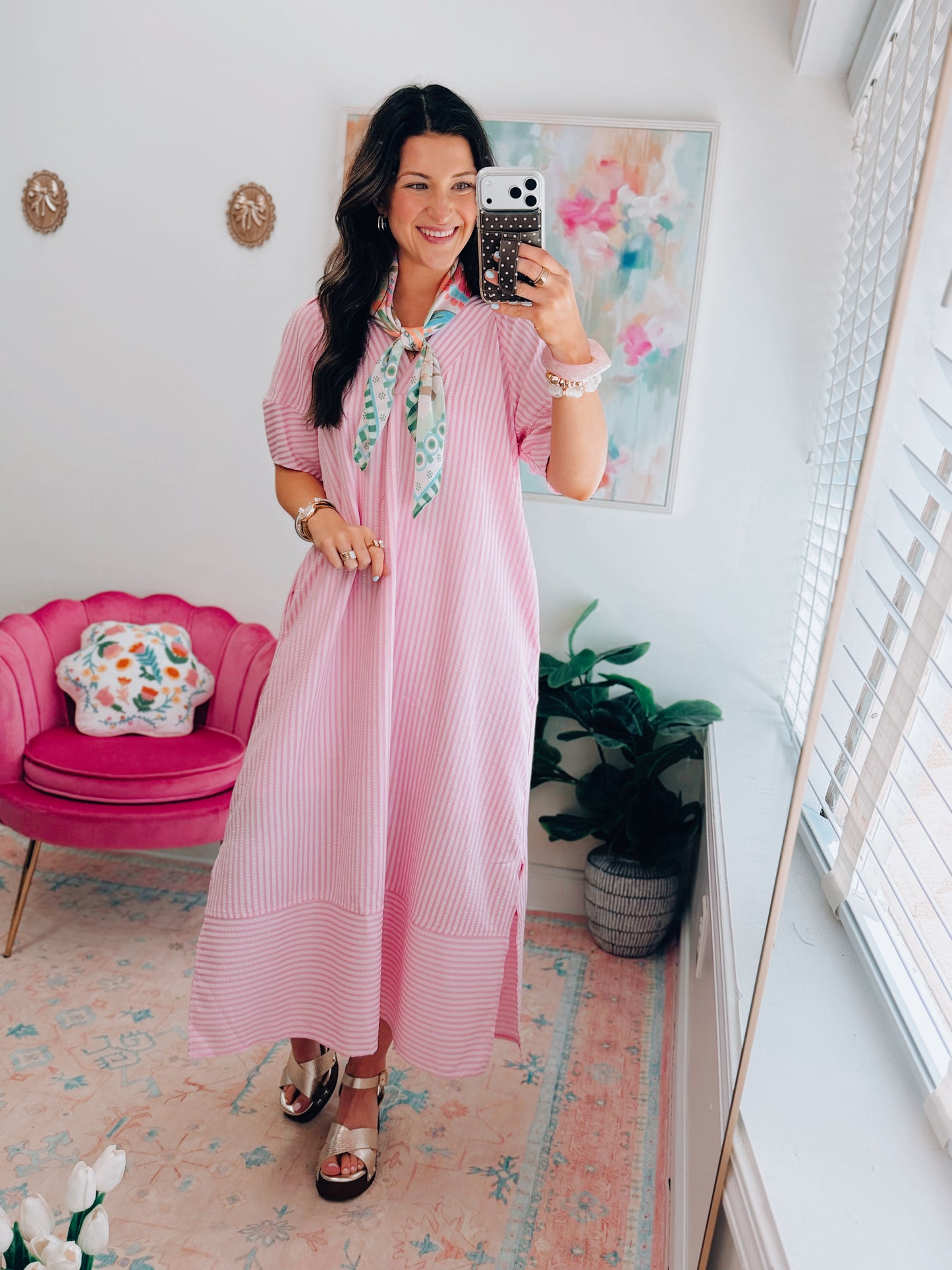 Isla Soft Striped Midi Dress