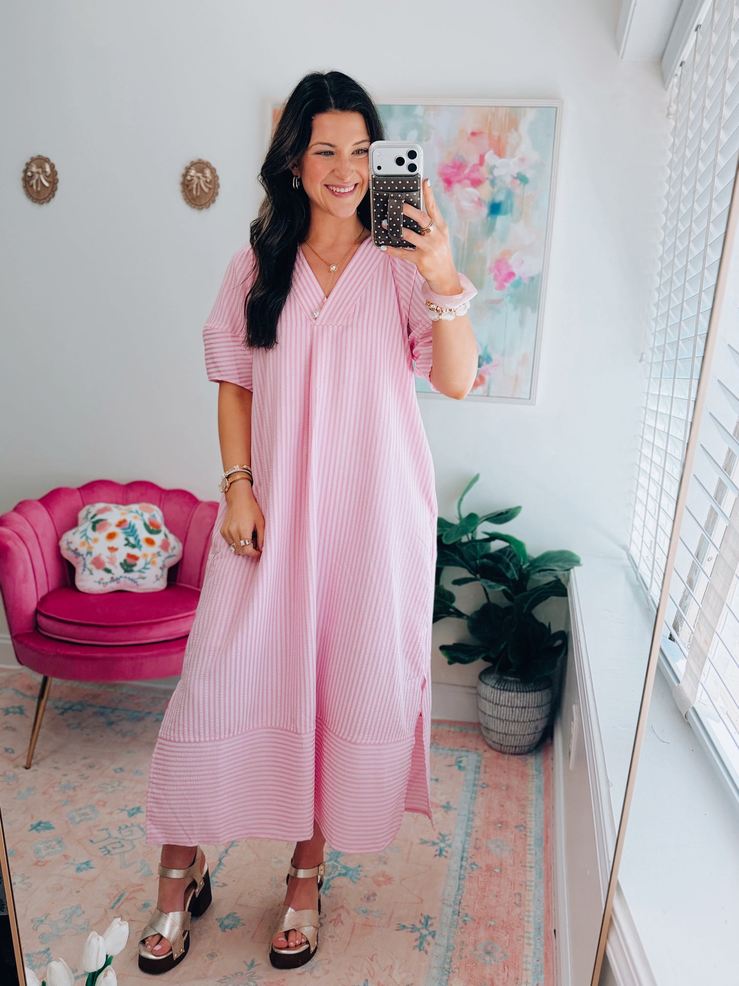 Isla Soft Striped Midi Dress