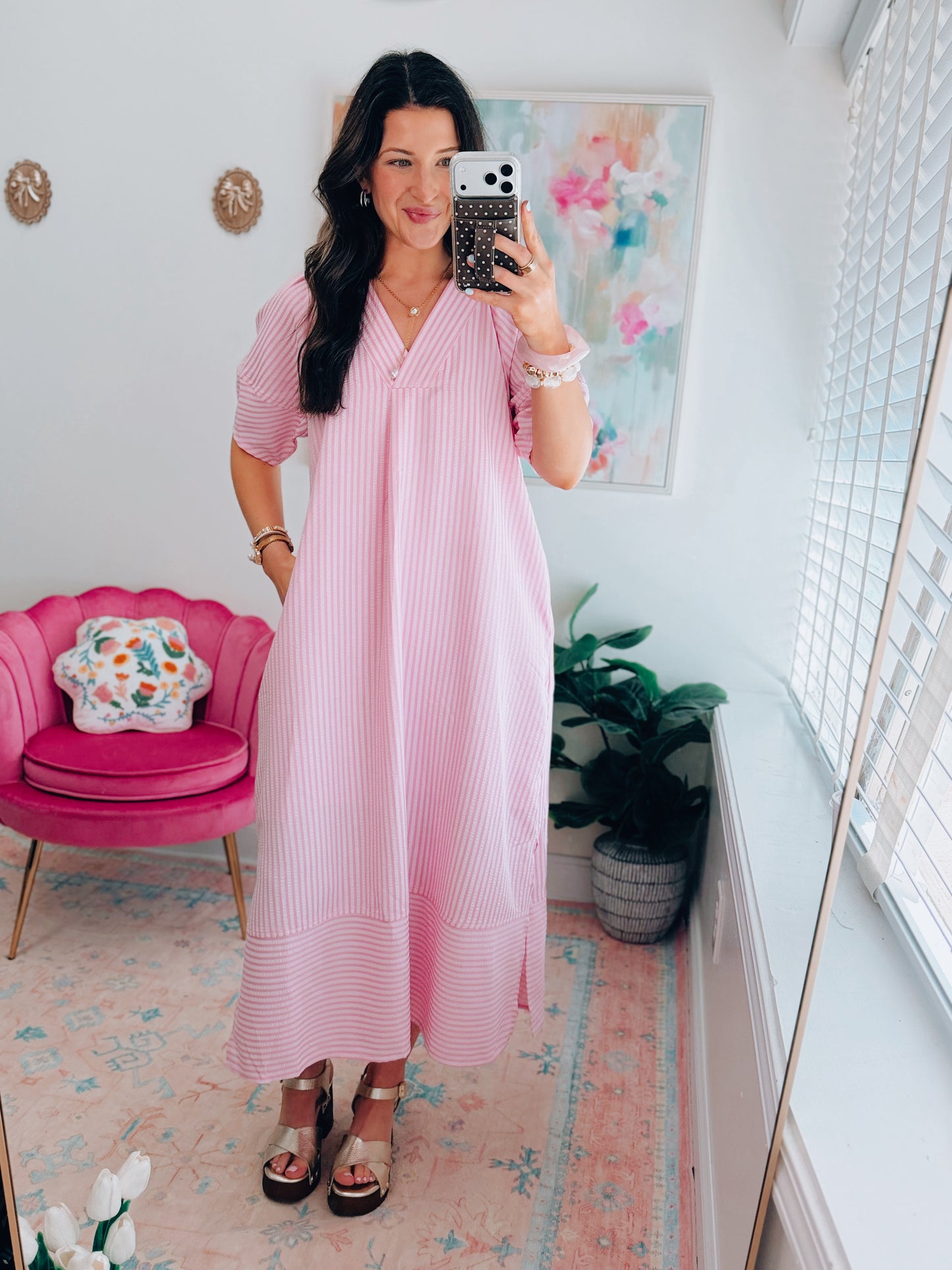 Isla Soft Striped Midi Dress