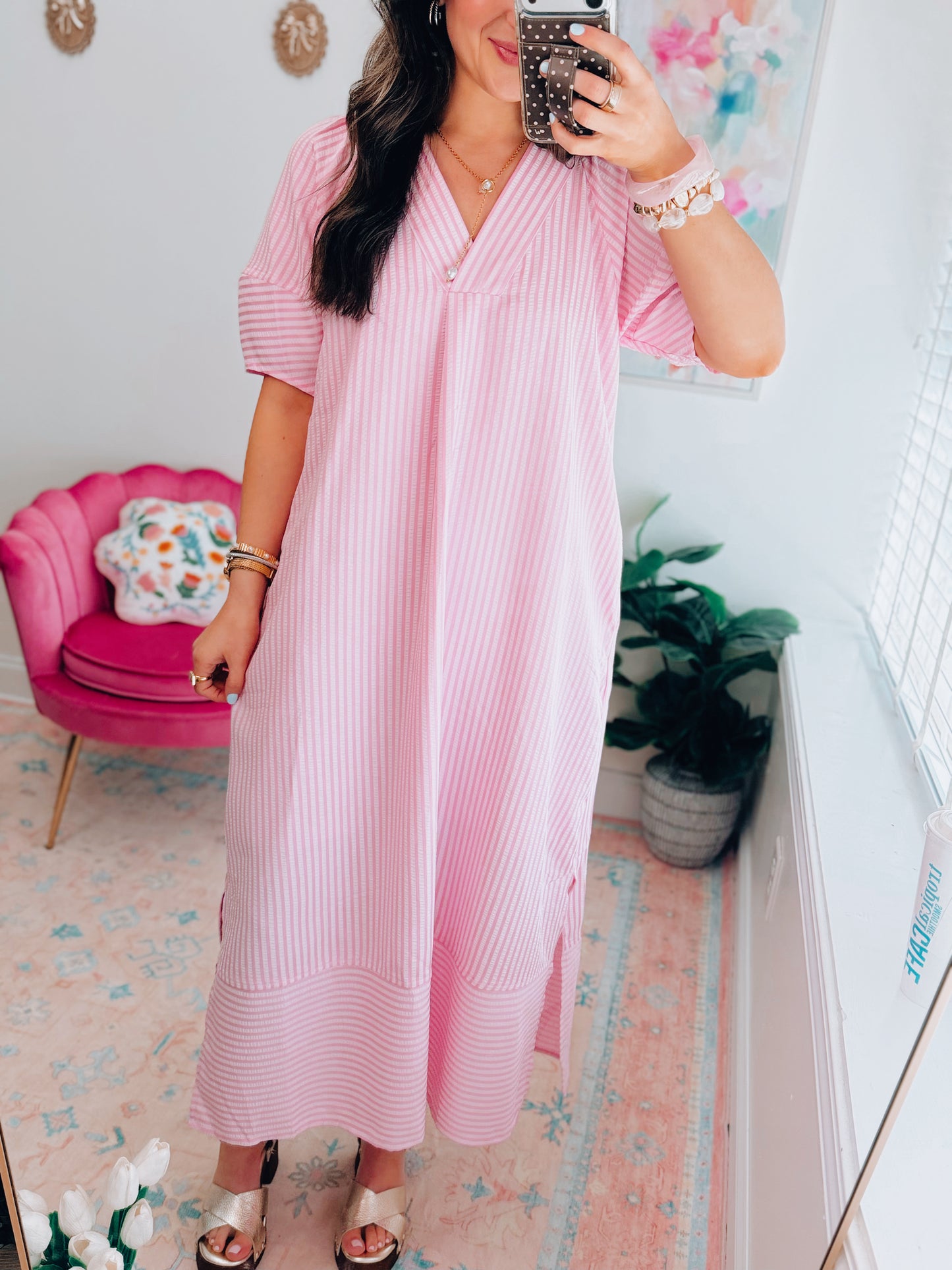 Isla Soft Striped Midi Dress