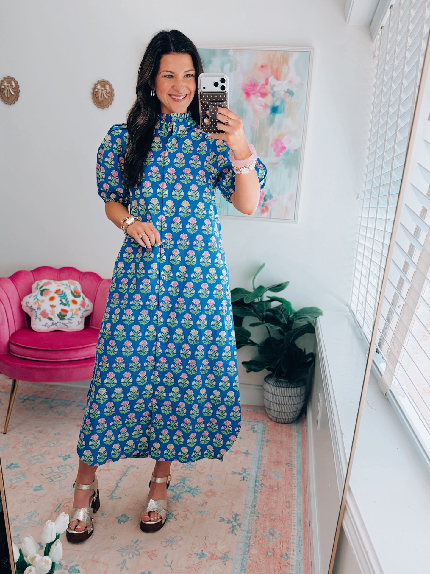 Roxie Button Floral Midi Dress