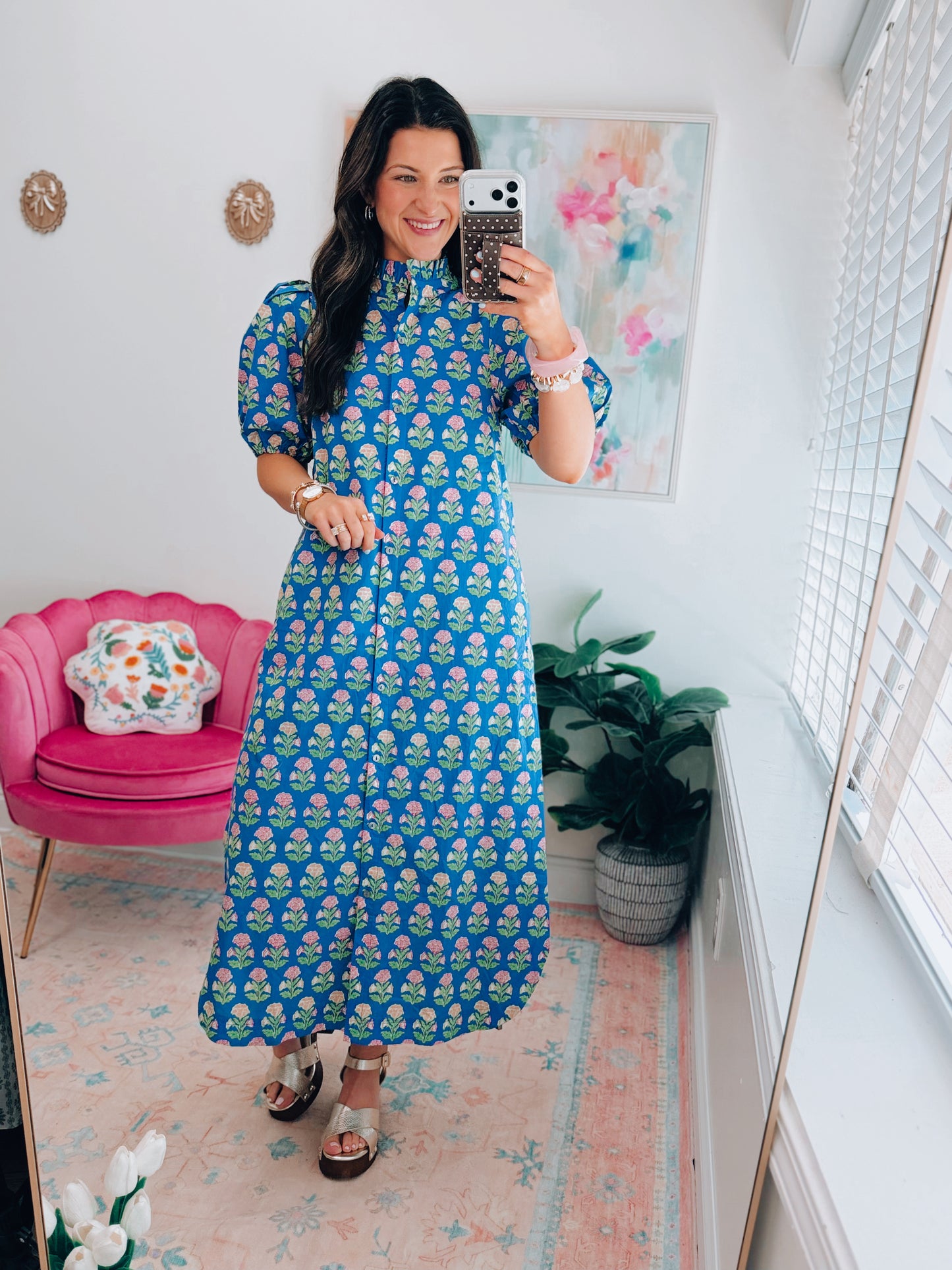 Roxie Button Floral Midi Dress