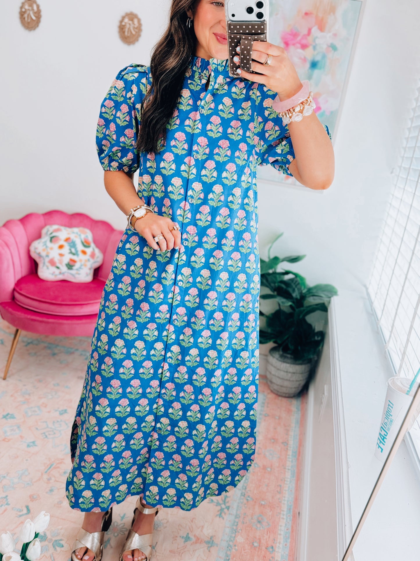 Roxie Button Floral Midi Dress