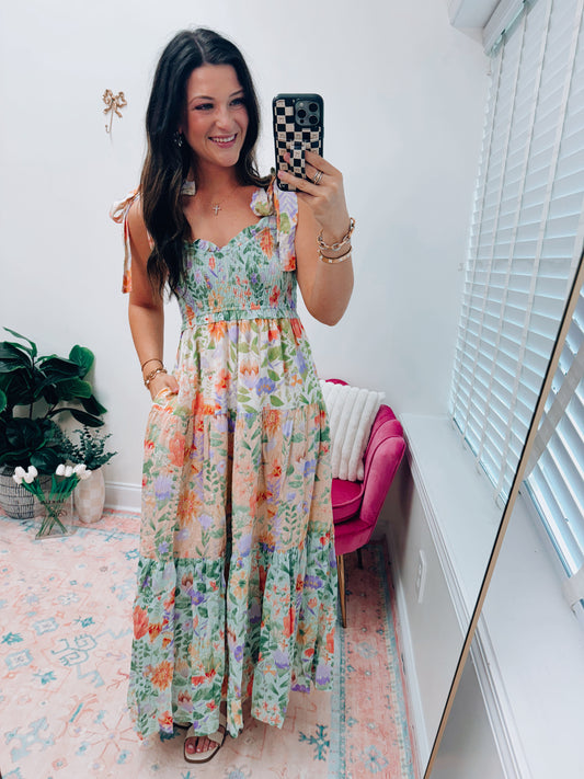 Karlie Smocked Tiered Multi Dress