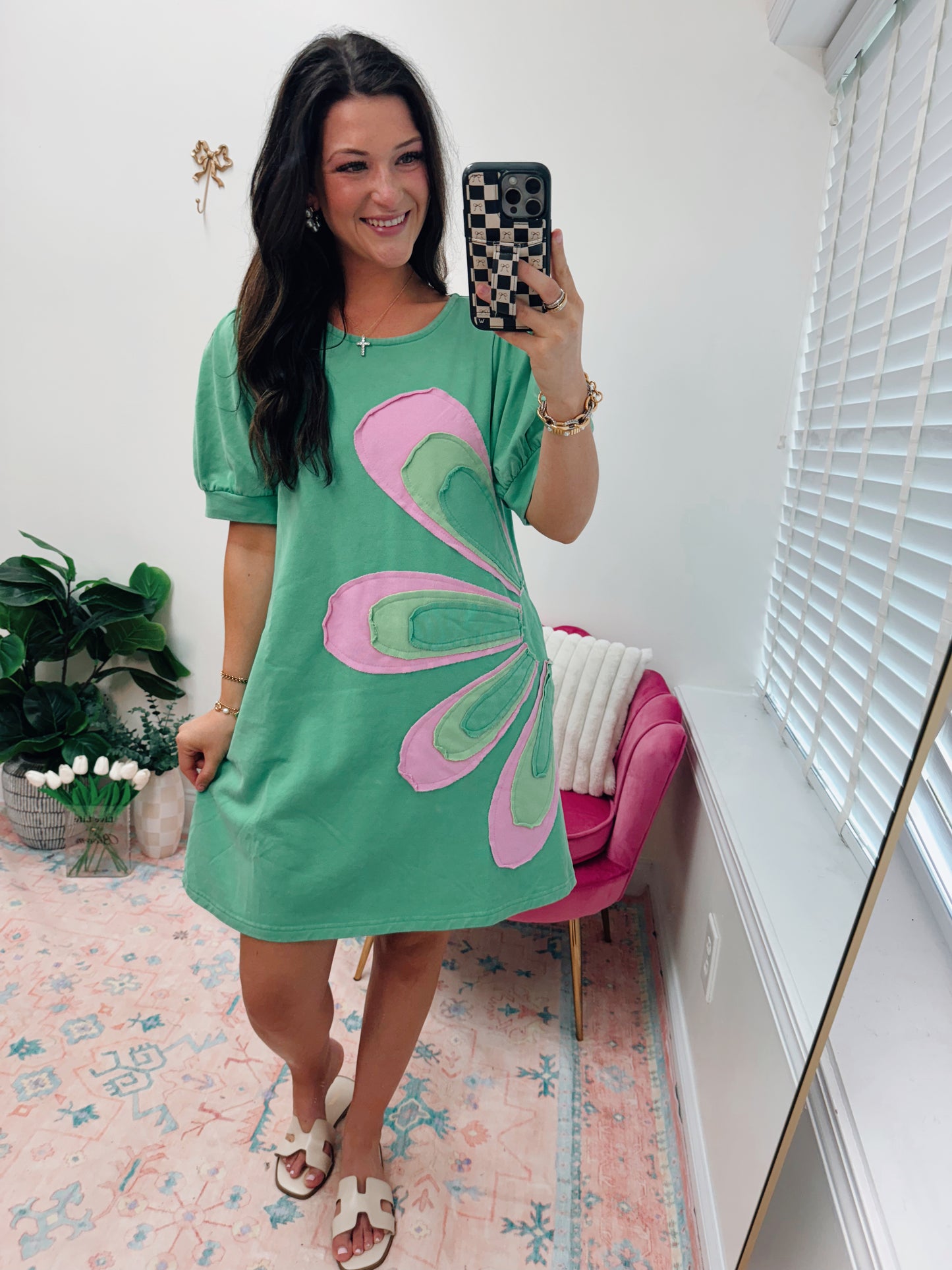 Apple Green Flower Patch Mini Dress