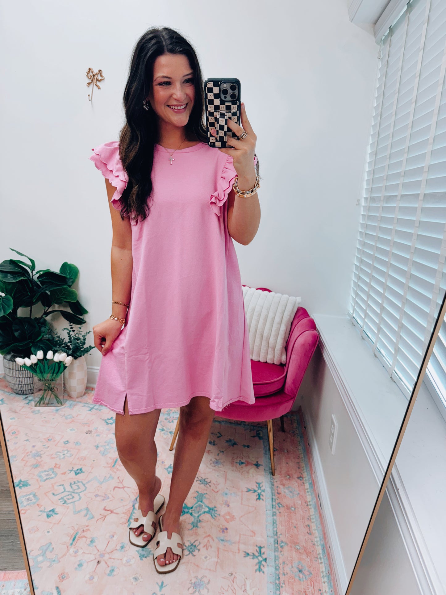 French Terry Scalloped Ruffle Mini Dress