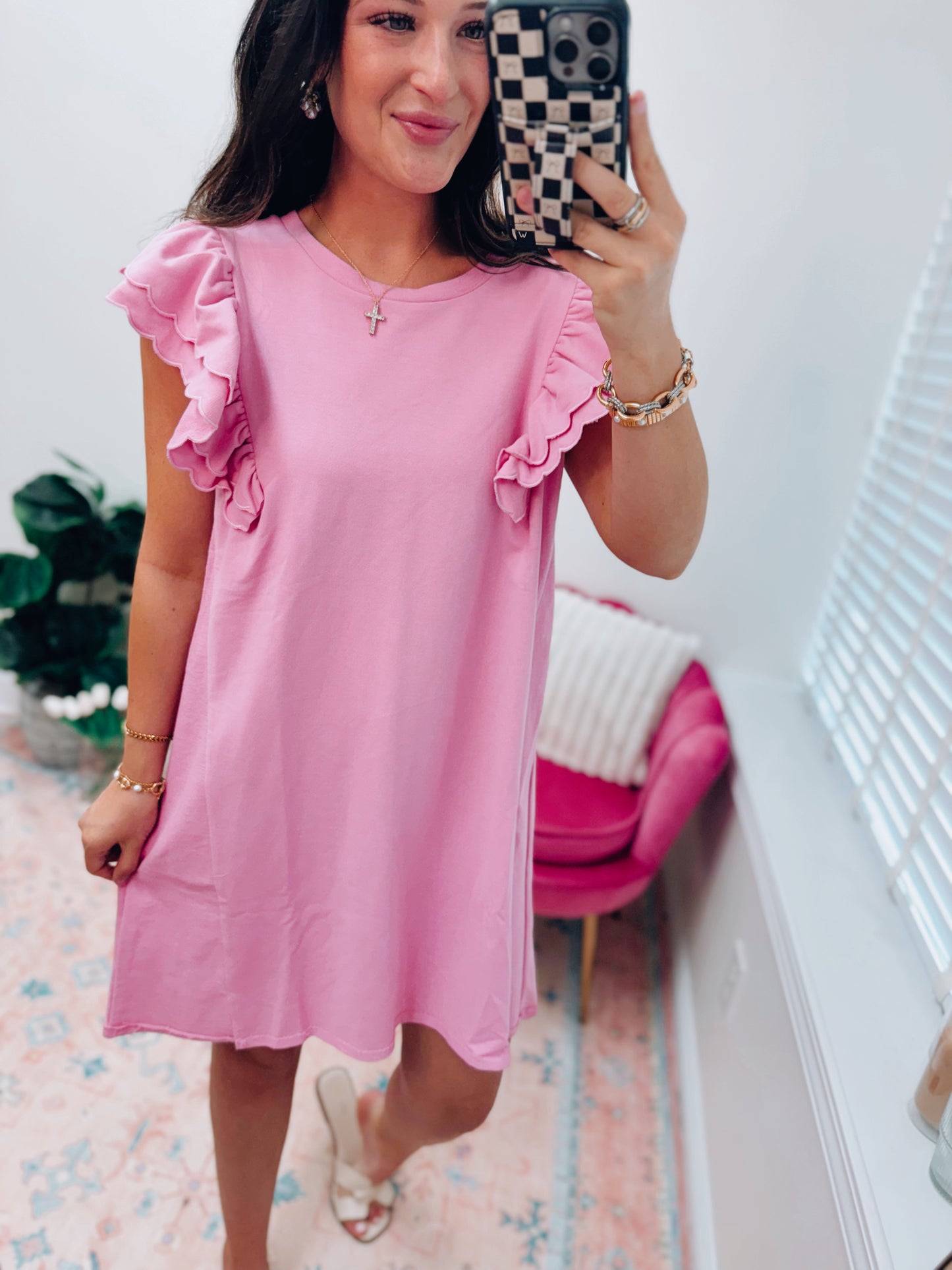 French Terry Scalloped Ruffle Mini Dress