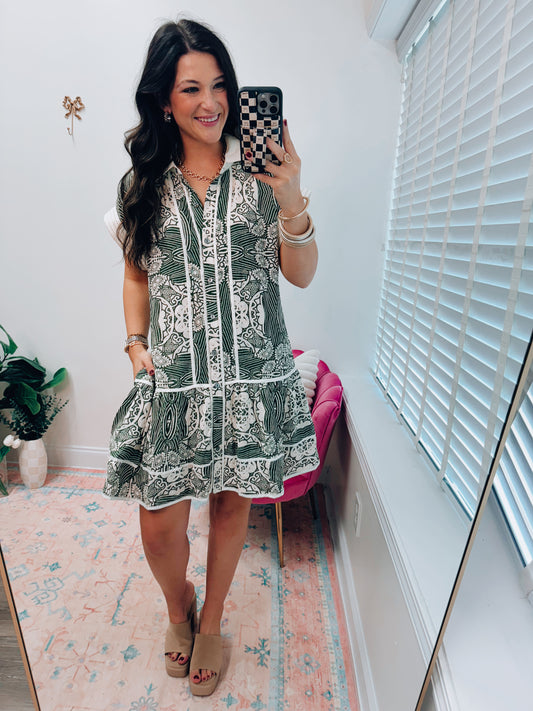 Timberline Olive Abstract Mini Dress