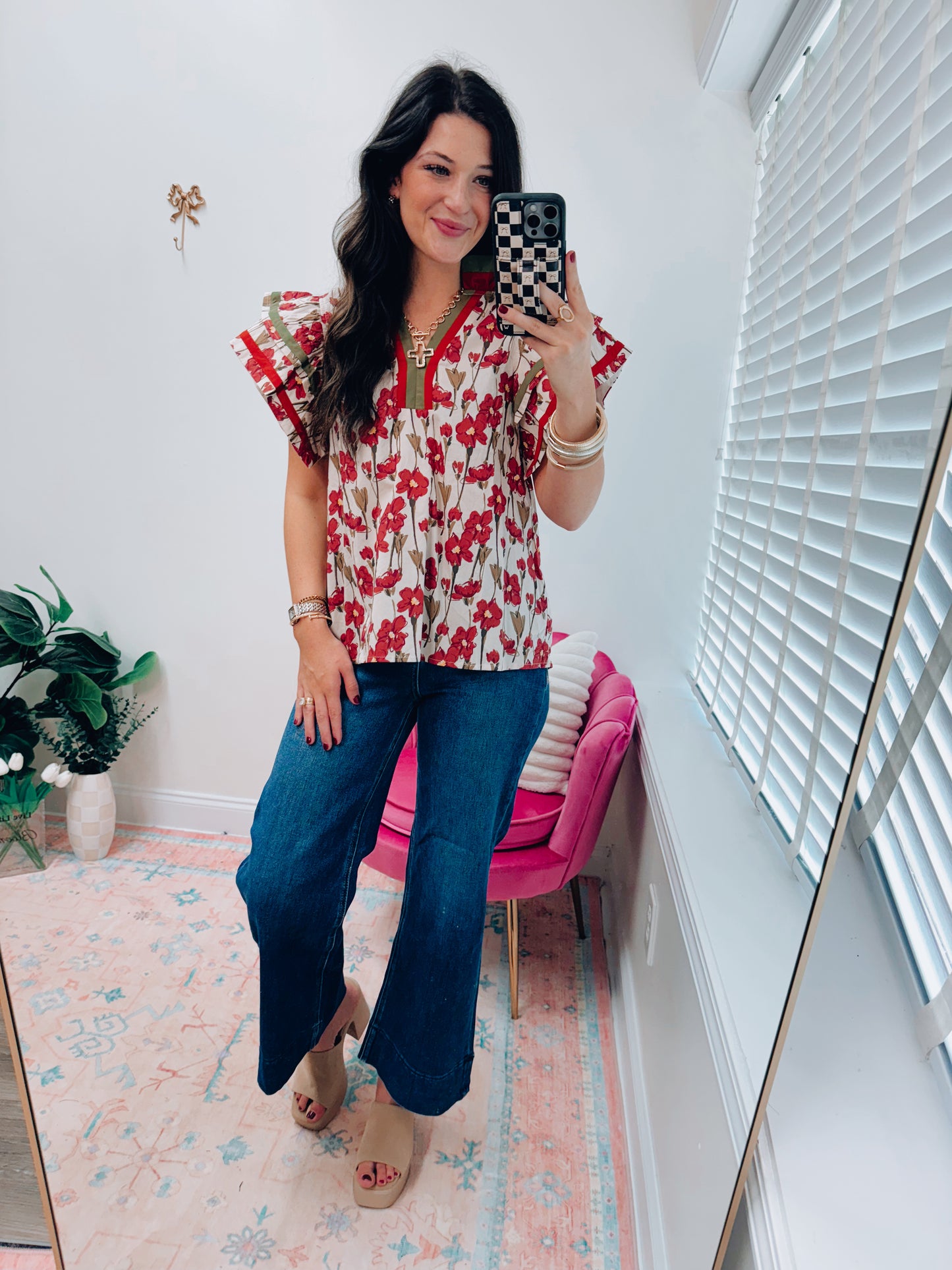 Terracotta Floral Ruffle Top