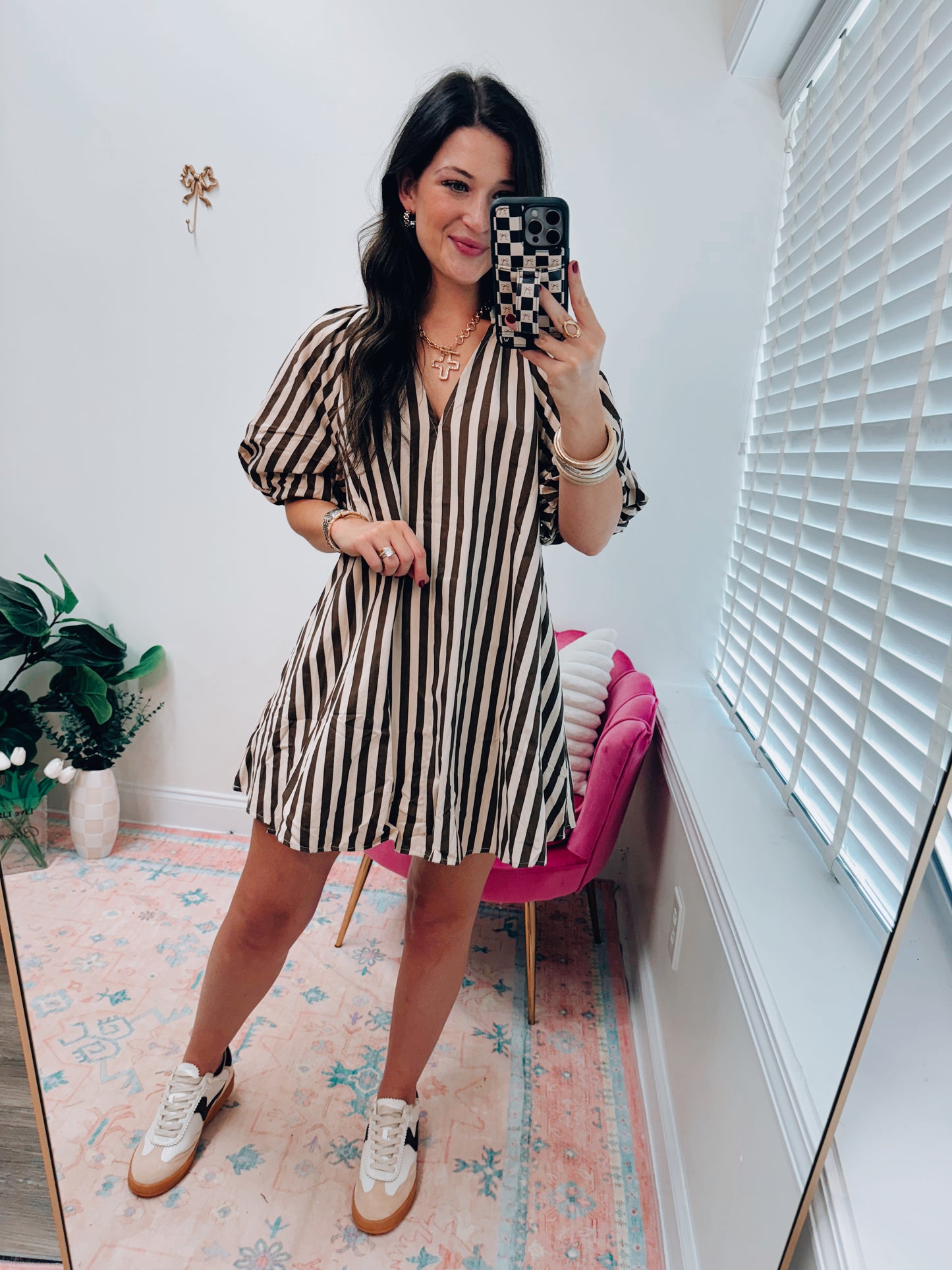 Ellery Striped Puff Sleeve Mini Dress