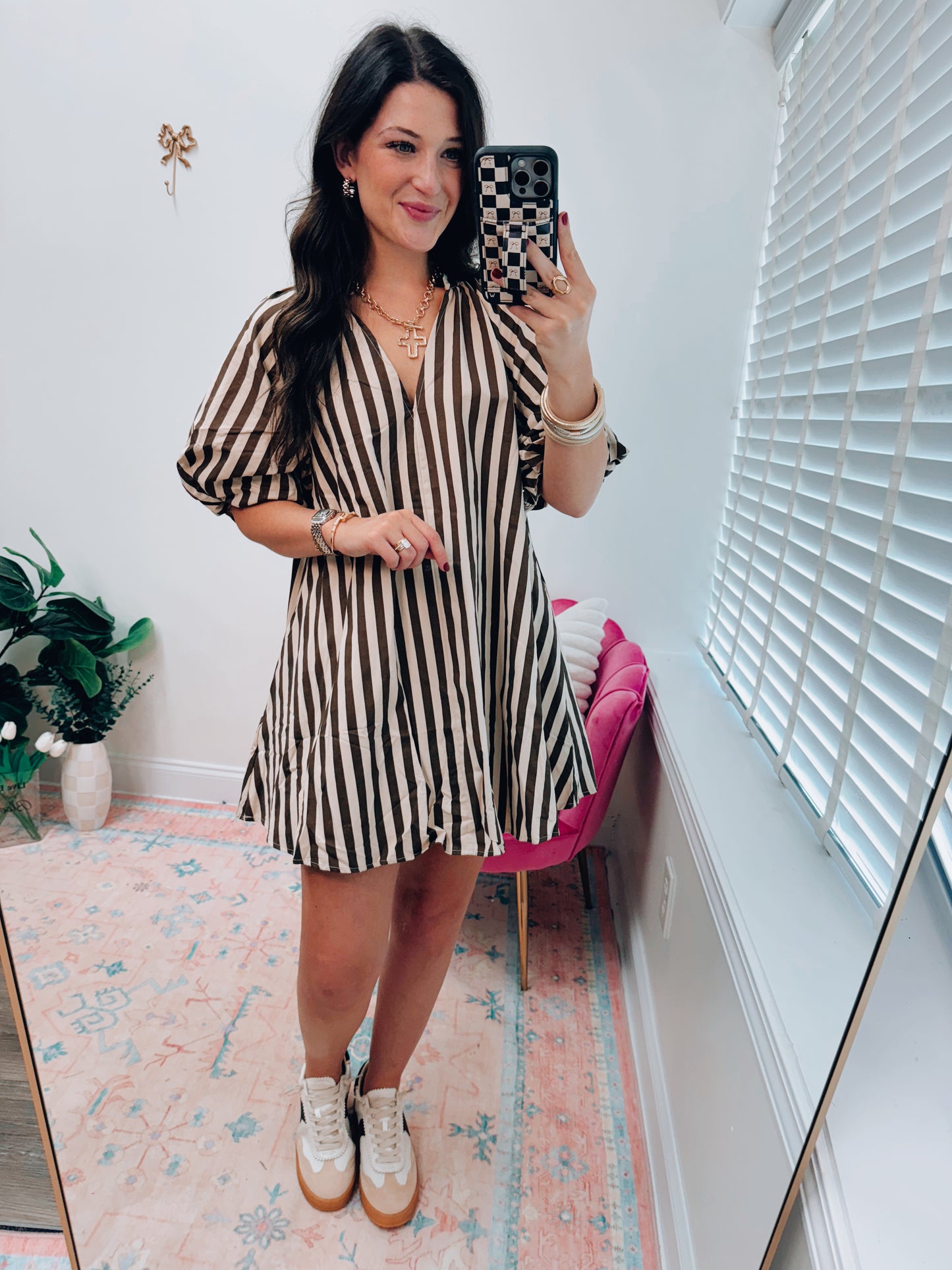 Ellery Striped Puff Sleeve Mini Dress