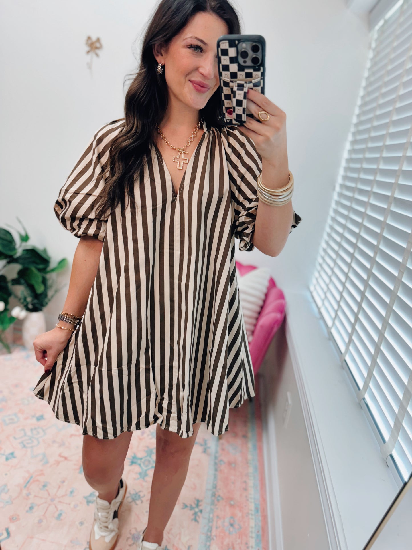 Ellery Striped Puff Sleeve Mini Dress