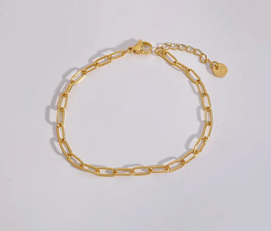 Gold Dipped 925 Stearling Silver Paper Clip Chain Bracelet