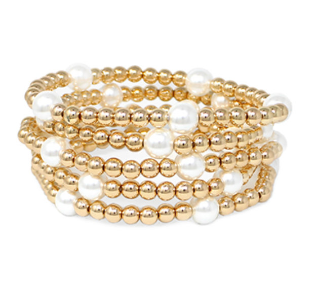 5 Row Pearl Station Beaded Bracelet